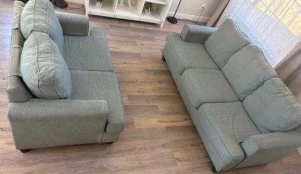 Sage Green Fabric Sofa Set – 2 Pieces OBO