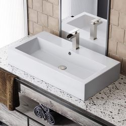 Voltaire Wide Rectangle Vessel Sink in White - 31.5in X 17.2in 