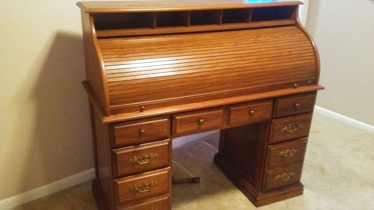 Solid oak roll top desk