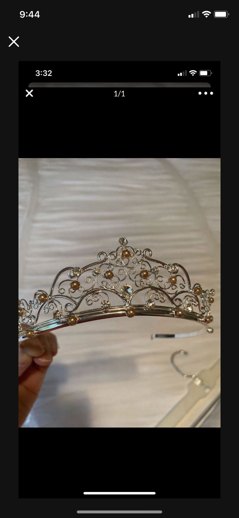 David’s Bridal Silver Tiara with Diamonds and Pearls 