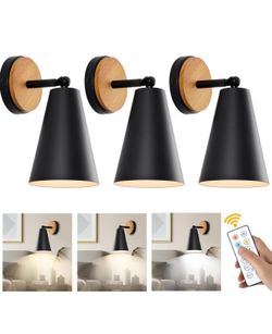 3 Pack Battery Operated Wall Sconce, IR Remote Control Battery Operated Wall Lights, Matte Black Battery Operated Sconces, Wireless Wall Sconces Batte