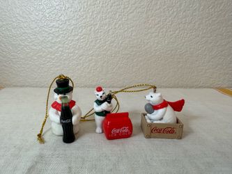 Christmas ornaments set of 3 miniature coca-cola snowman & polar bears vintage