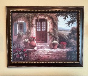 Extra Large Framed Tuscan Villa Wall Art – 57” x 45” – Ornate Frame