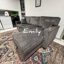 Stylish 2-Pc Corduroy Sectional Sofa Sets With Pullout Bed, Reversible Chaise, & USB Port 