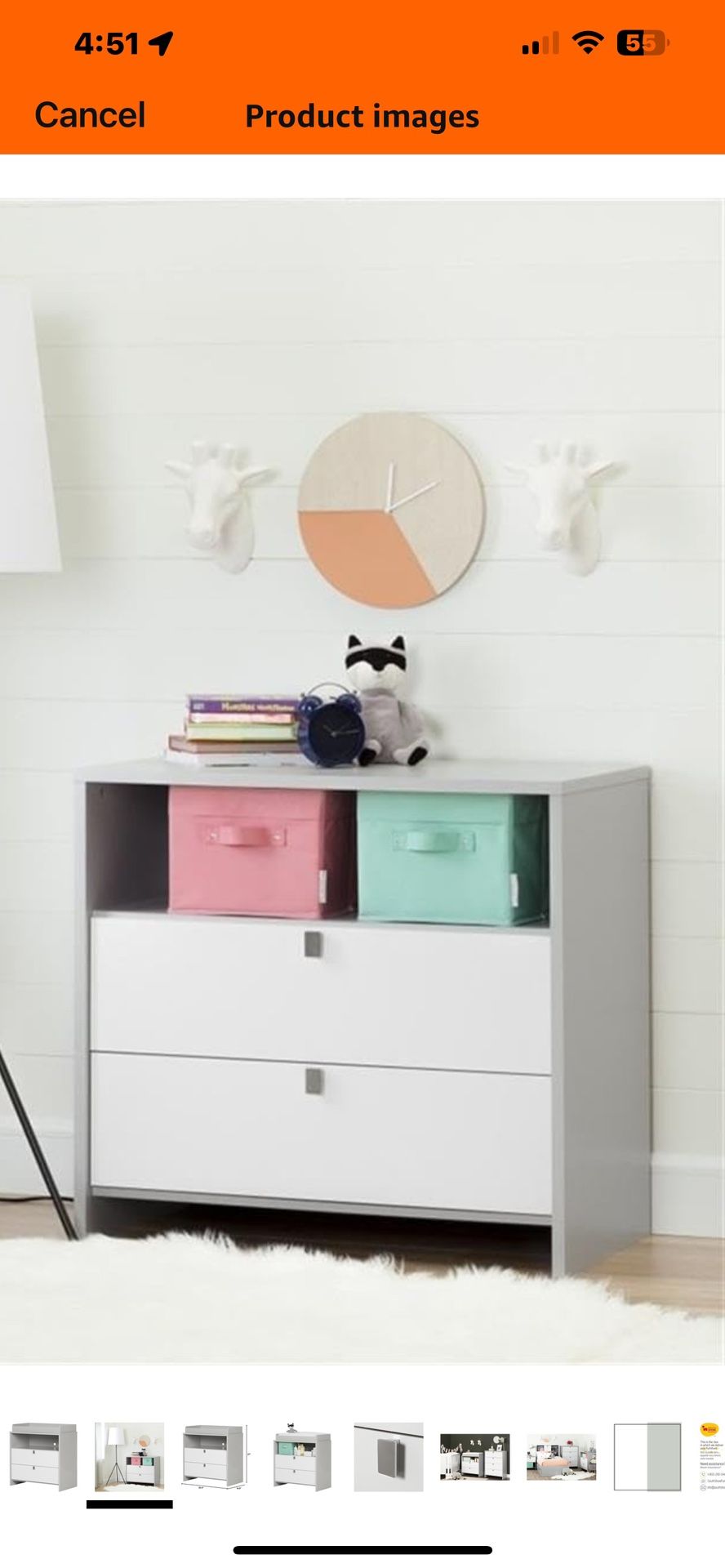 Rosebery Kids Contemporary 2 Drawer Changing Table in Soft Gray and White