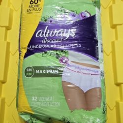 Always Discreet Adult Disposable Underwear (Depends) S/M  32 Count
