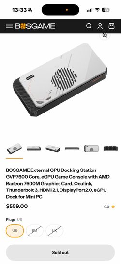 BOSGAME External GPU Docking Station GVP7600 Core, eGPU Game Console with AMD Radeon 7600M Graphics Card, Oculink, Thunderbolt 3, HDMI 2.1, DisplayPor