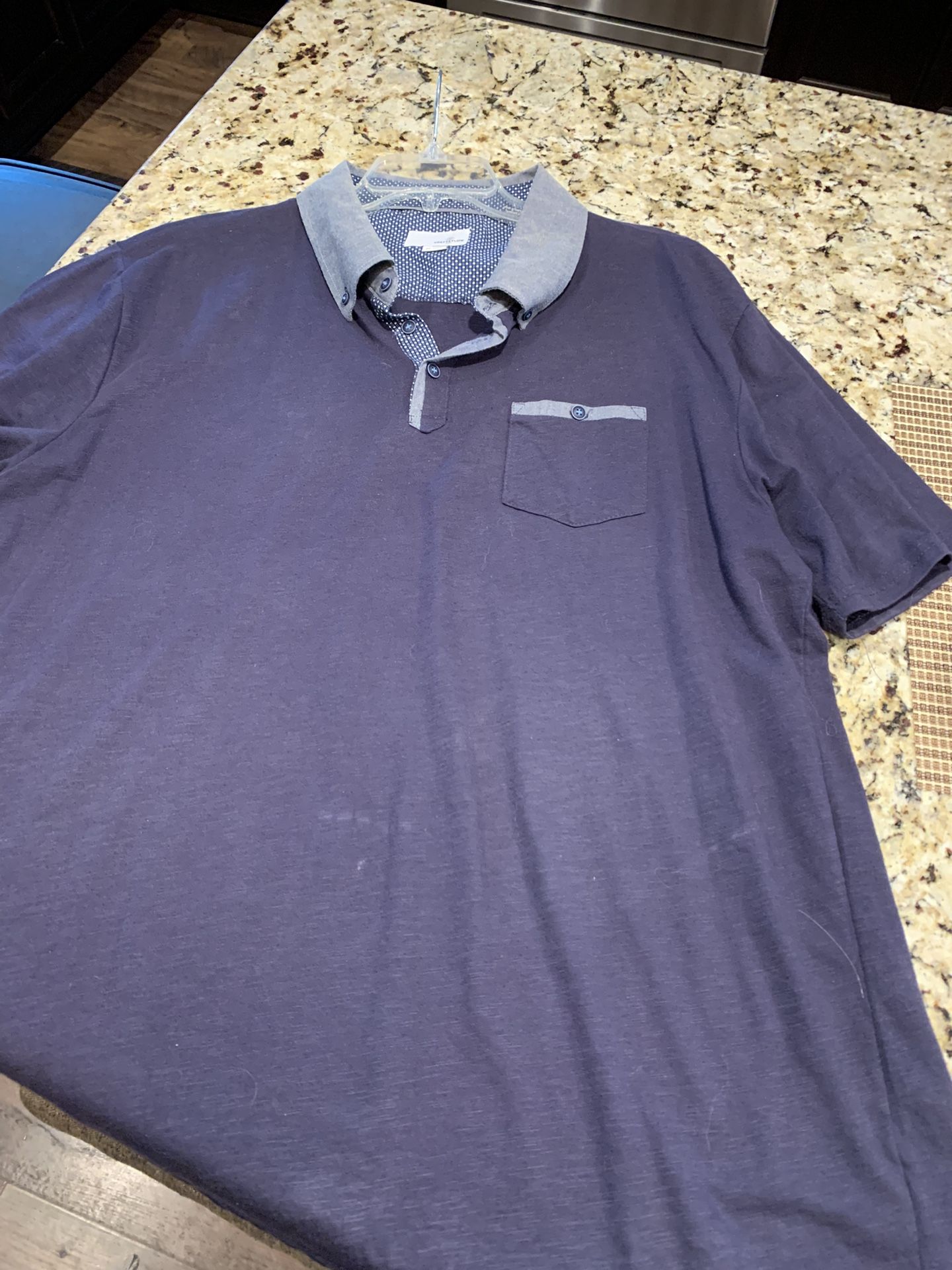 Men’s Dark Blue Polo W/ Dot Accents On Collar And Pocket Size 2XL