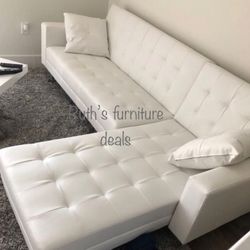 White Modern Sectional Sofa Adjustable Bed 99”x 60”