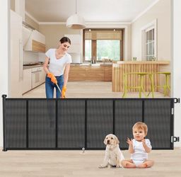 EZIGO 120 Inch Retractable Baby Gates Extra Wide Reinforced Baby Dog Gate 34 Inch Tall Retractable Dog Gate with Reinforced Strip Mesh Safety Pet Gate
