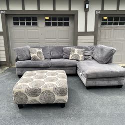 Beautiful Gray Sectional W Ottoman 