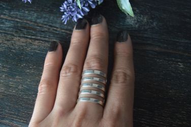 NEW Silver Ring 5-line Smooth Openwork # 7 #Steriling Silver.