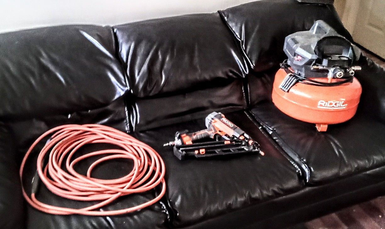 Ridgid 6 Gal. Pancake Air Compressor,Hose & Finish Nail Gun