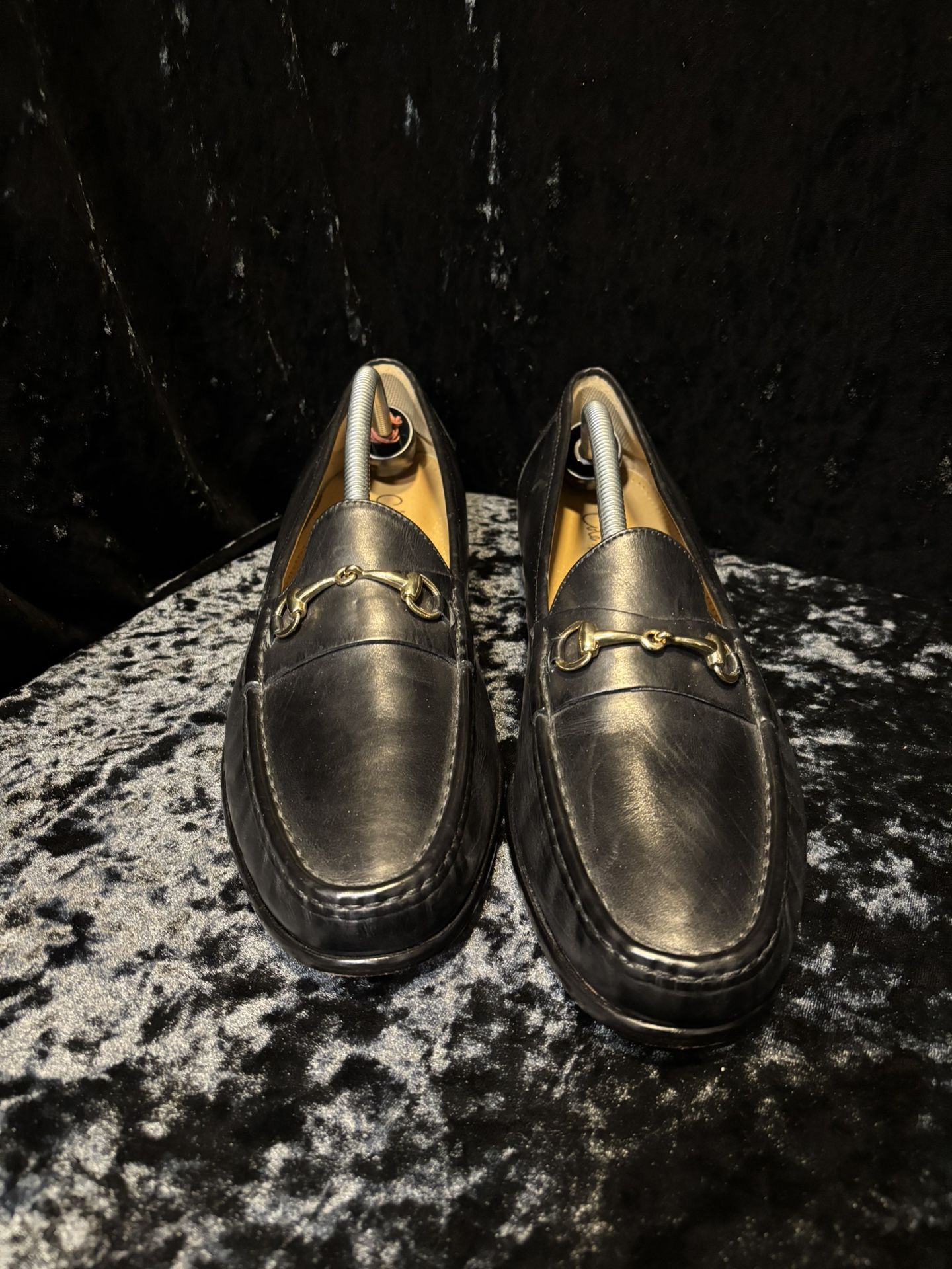 COLE HAAN Men's Black Dress Loafers Gold Horse Bit US 13