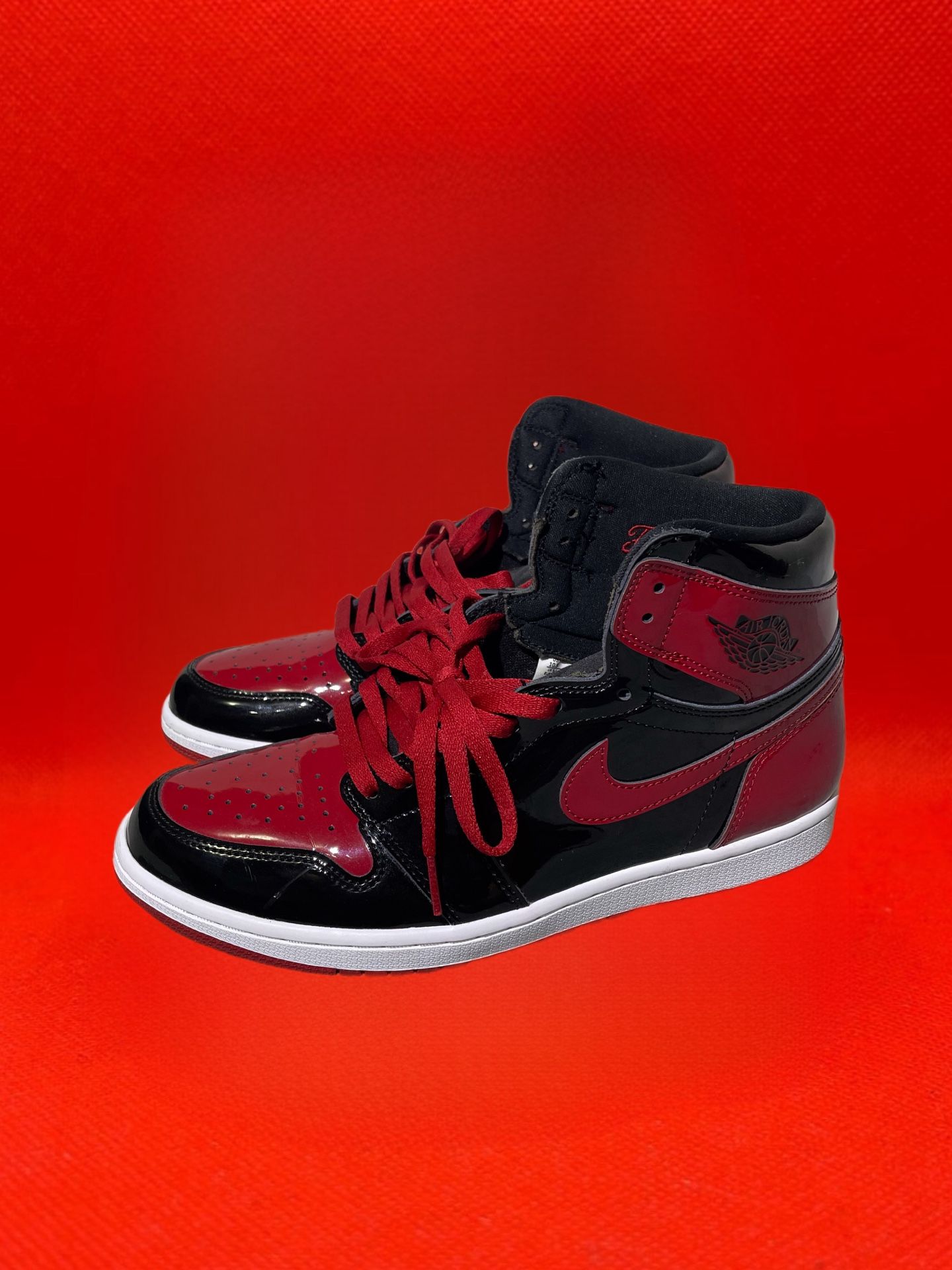 Nike Air Jordan 1 High OG Patent Bred Black Varsity Red White / size 10.5