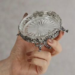 Handmade Sterling Silver 925 Decorative Bowl with Cut Crystal