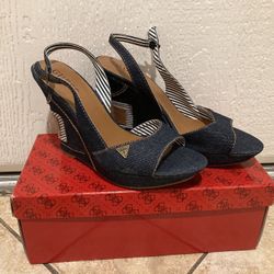 Guess Navy Jean Wedges