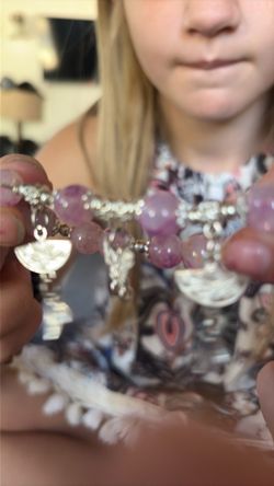 Pink Beaded Bracelet with Silver Charms