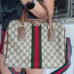 Authentic Vintage Gucci GG Monogram Supreme Sherry Web Ophidia Boston Doctor Satchel Bag