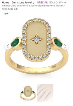 14kt solid gold ring diamond & real Emerald