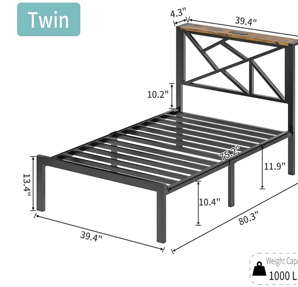 Twin Bed Frame W Plugs N Lights