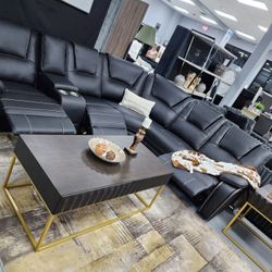 3 Recliners Cup Holders Sectional  Black Manuel