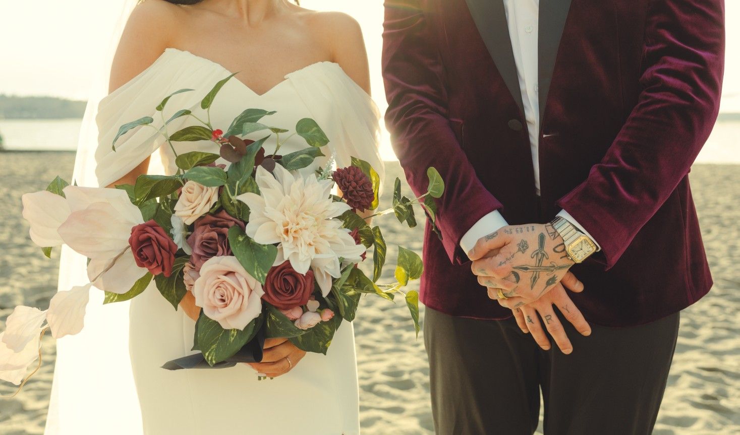 burgundy & blush wedding bouquets & corsages