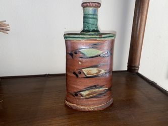 Original ART:   Ceramic and Glazing Decanter / Flask with Cap 