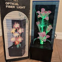 Vtg Fiber Optic Flower Lamp Light Music Box  Windup 14”