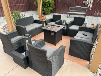 Brand New Patio Outdoor Furniture Set With Fire Pit Propane 9 Pieces 