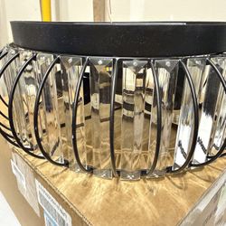 Three Light Flush Mount Ceiling Light Fixtures Modern Crystal Chandelier Black E26 Indoor Lighting