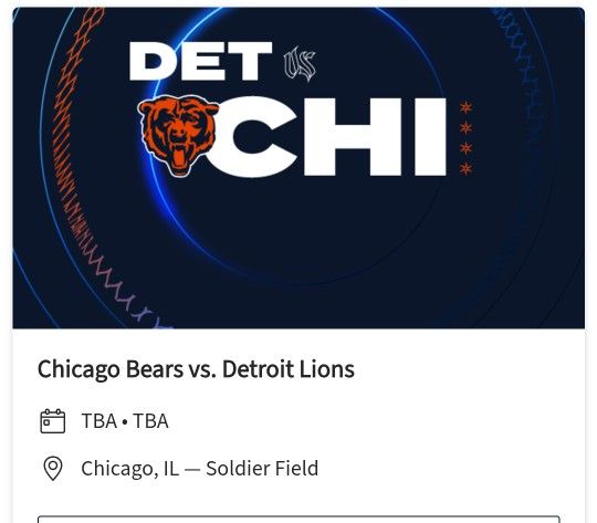 4 Tickets Chicago Bears Vs Detroit Lions