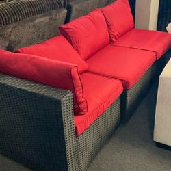 Brand New 3 Pcs Red Patio Furniture . $1 Down .We finance . Loveseat Cushion. Glass Coffee Table . 