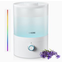 FOHERE Humidifiers for Bedroom, 3.2L Top Fill Cool Mist Ultrasonic Humidifier for Baby Rooms and Plants, 2-IN-1 Essential Oil Diffuser with 7-color Li