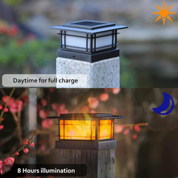 8 Pack Solar Flame Post Lights Outdoor, Solar Powered Fence Cap Lights