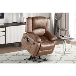 BROWN FABRIC SIT UP POWER-LIFT RECLINER CHAIR MASSAGE 8 VIBRATIONS SILLA RECLINABLE