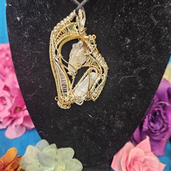 Citrine and selenite wire wrapped pendant