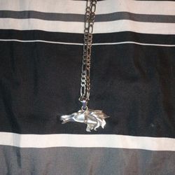 24in  925 Silver MEX Fiargo Link Necklace W/ 925 Silver Bronco Head
