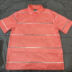 PGA Tour Salmon Pink Silver Striped Athletic Polo