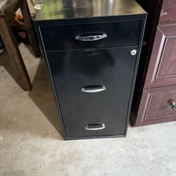 3 Drawer Black Metal File Cabinet No Key 27x14x18