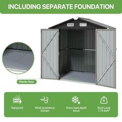 🔥LIMITED SALE🔥6X4 ft Outdoor Storage Shed, Metal Tool Shed with Plastic Floor, Lockable, Waterproof, Brown 