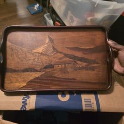 Vintage 1943 Wooden Marquetry Serving Tray