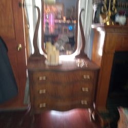 Antique Dresser And Beveled Mirror