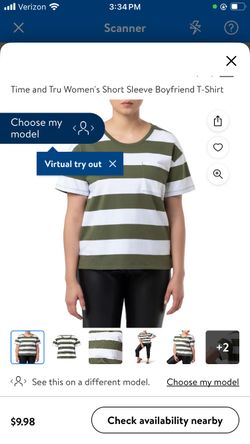 Womens Time And True Short Sleeve Green And White Stripe