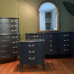 French Provincial 3 Piece Dresser Set In Polo Blue. 