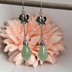 Lotus Flower Imitation Jade Dangle Earrings