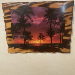 Hawaiian Tropical Sunset Print on Finished Wood