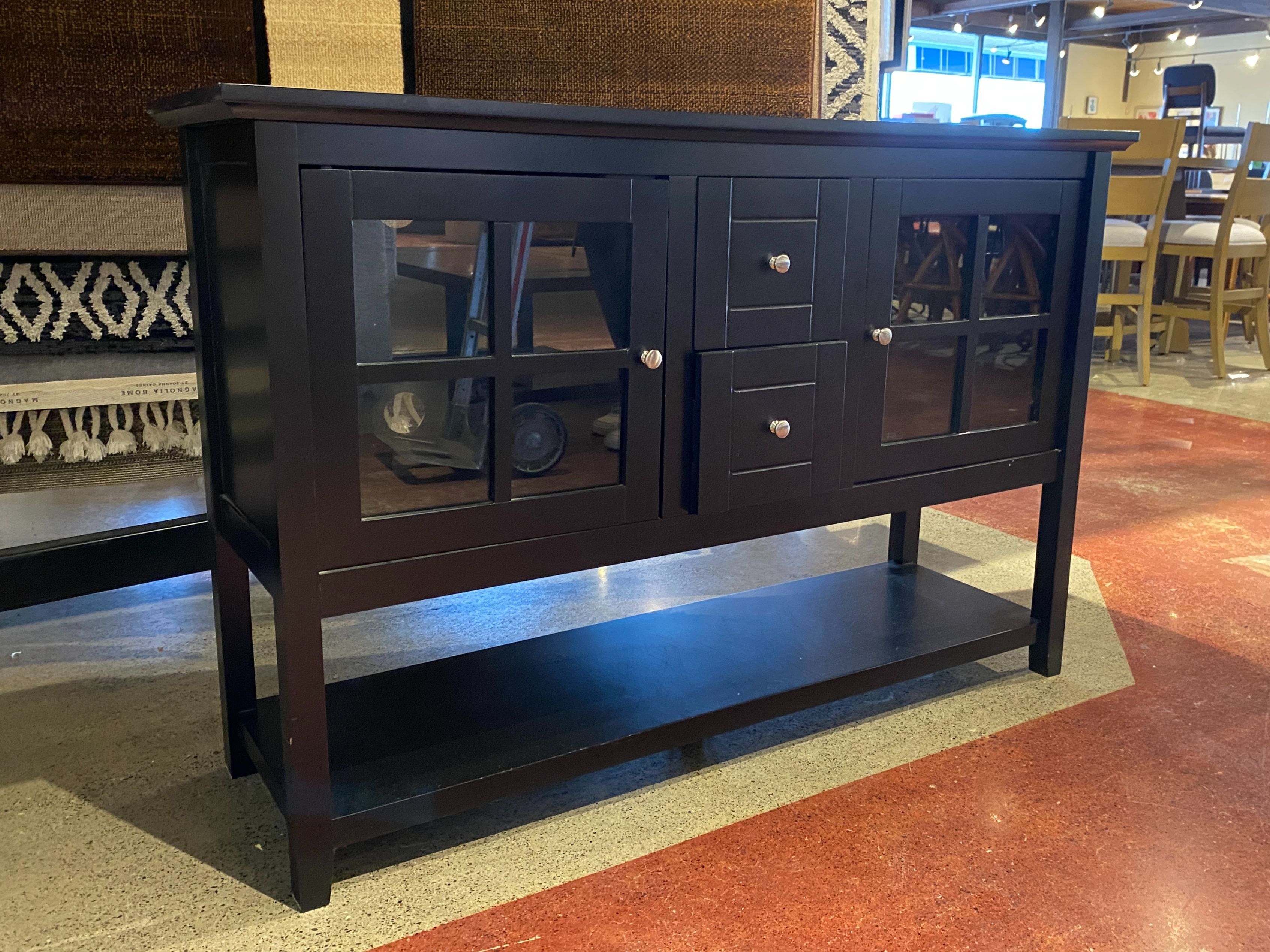 WALKER EDISON Modern 52″ Glass Door Dining Buffet Table, Black