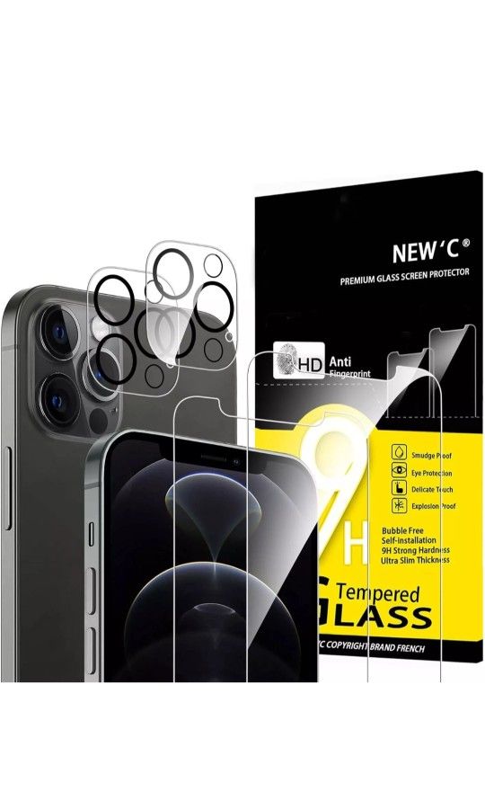 2 Pack Screen Protector for iPhone 12 Pro Max + 2 Pack Camera Lens Protector