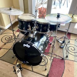 PDP Encore by DW complete drum set 22 10 12 16 FS birch 13”snare stands new quiet cymbals 14” regular hihat cymbals PDP throne $400 cash In Upland 917